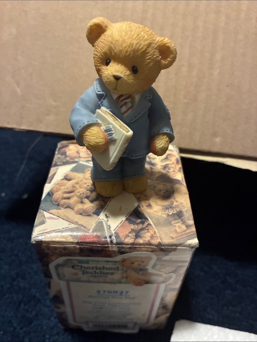 Cherished Teddies Blue Jacket Bear Figurine with Book